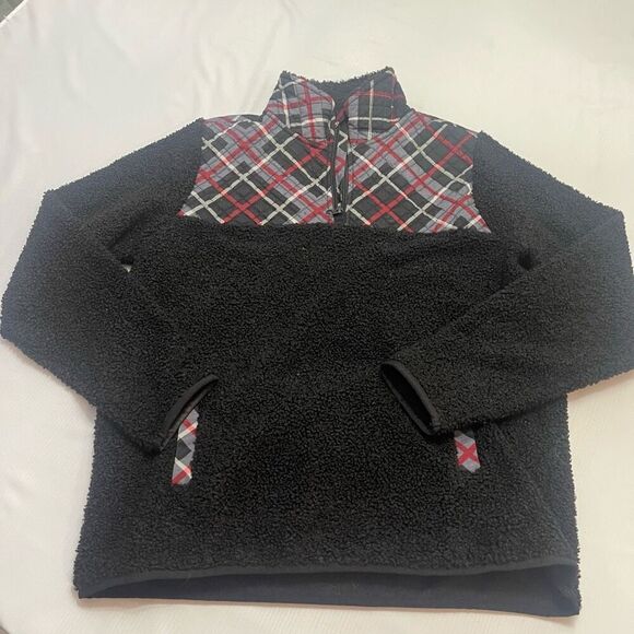 Vera Bradley Black Teddy Fleece Sweater Pullover Size Medium - Picture 1 of 8